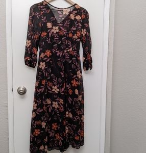 Women's XS black floral midi dress
